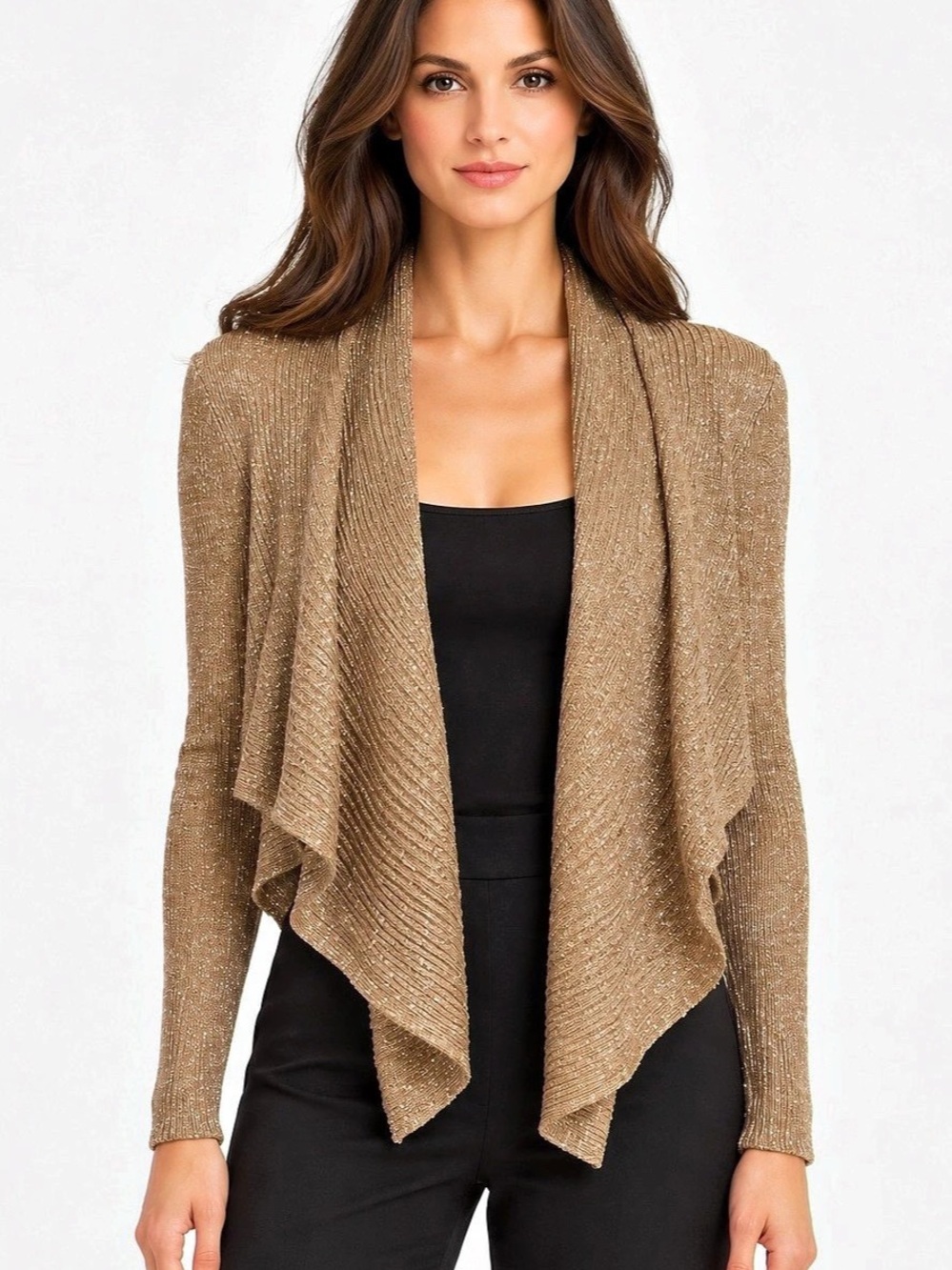 Ralph Lauren Black Label Gold Metallic Silk Draped Bolero Cardigan M